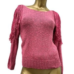 Silk blend knit deadstock Bonnie & Bill NY fringe shoulders crochet knit sweater